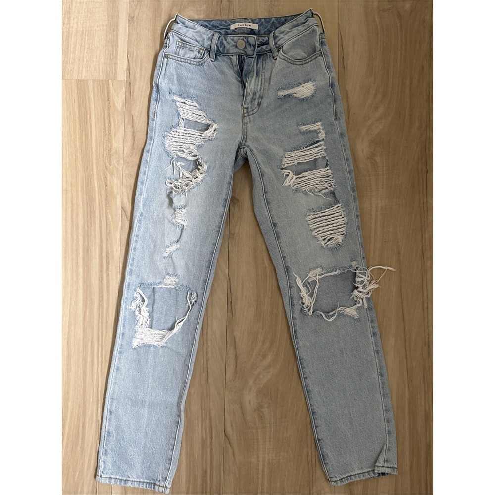 Pacsun Light Blue Distressed High-Rise Mom Straight Jeans Size 22
